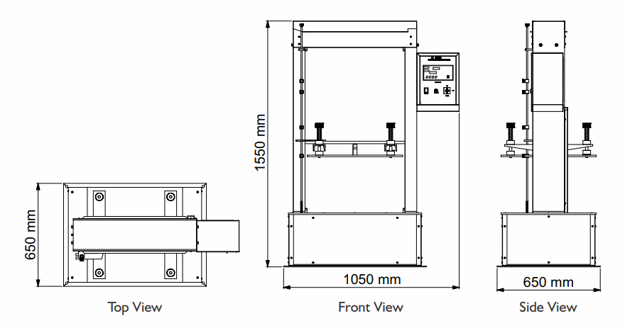 The following diagram illustrates the fundamental components of a box compression tester:-